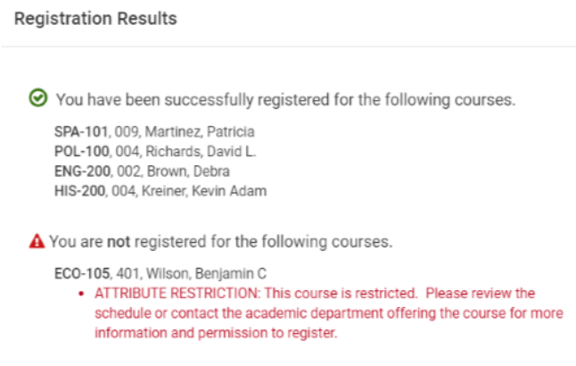 Screen Shot of Registration Results